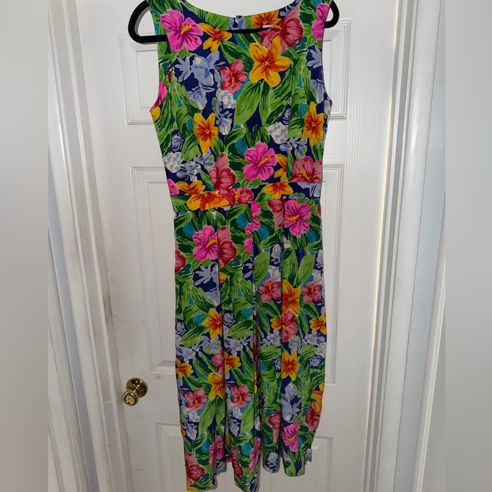 Talbots Tropical Floral Silk Sleeveless Jumpsuit in Bright Multi-Color